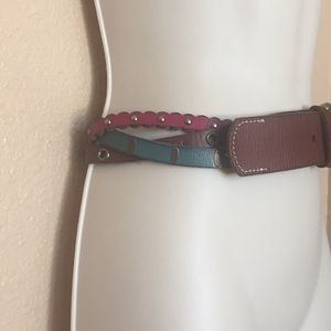 Fossil Leather Brown Teal Pink Braided Belt 41”